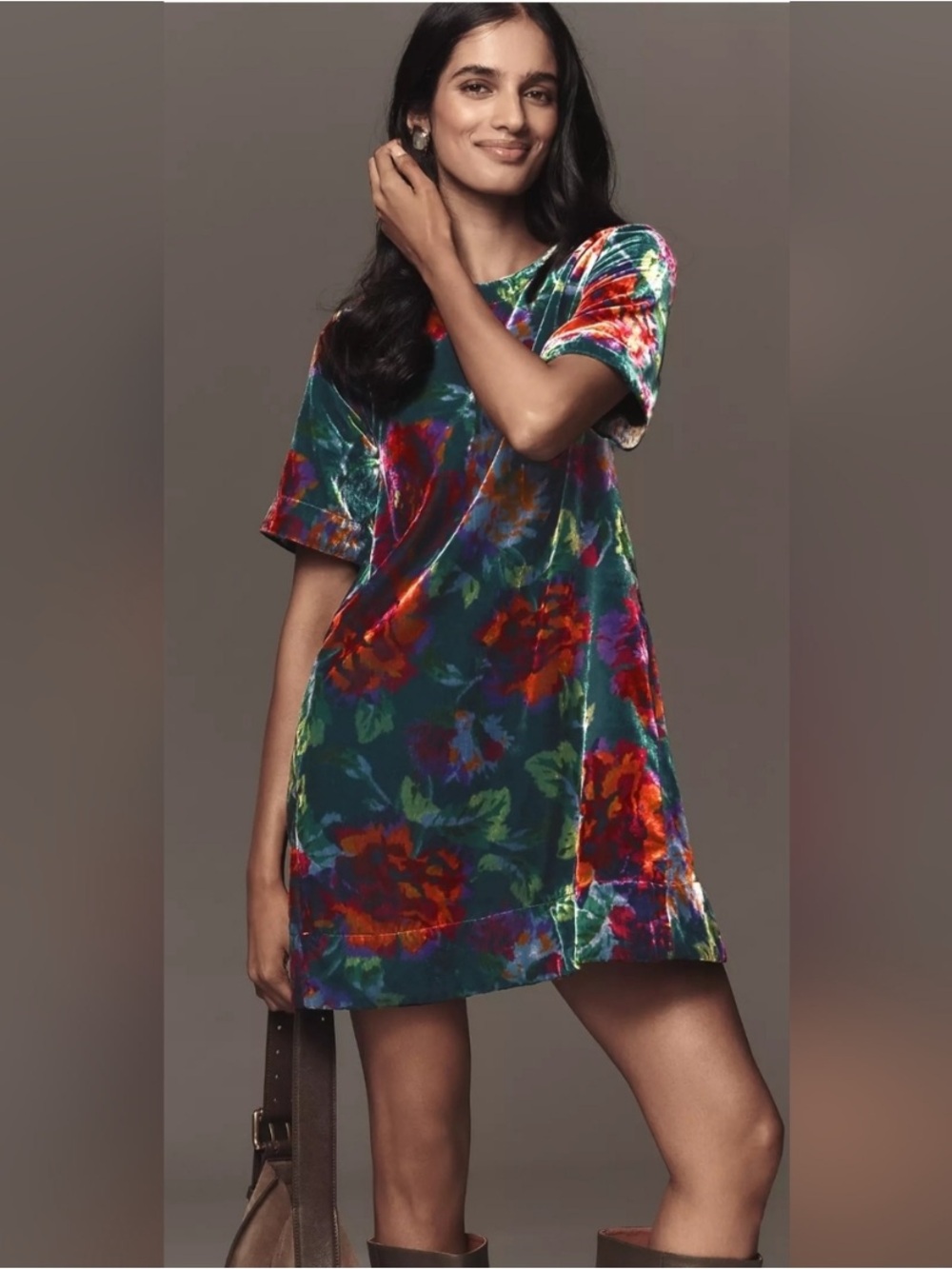 Anthropologie Maeve Emmy Floral Velvet Mini Swing Dress